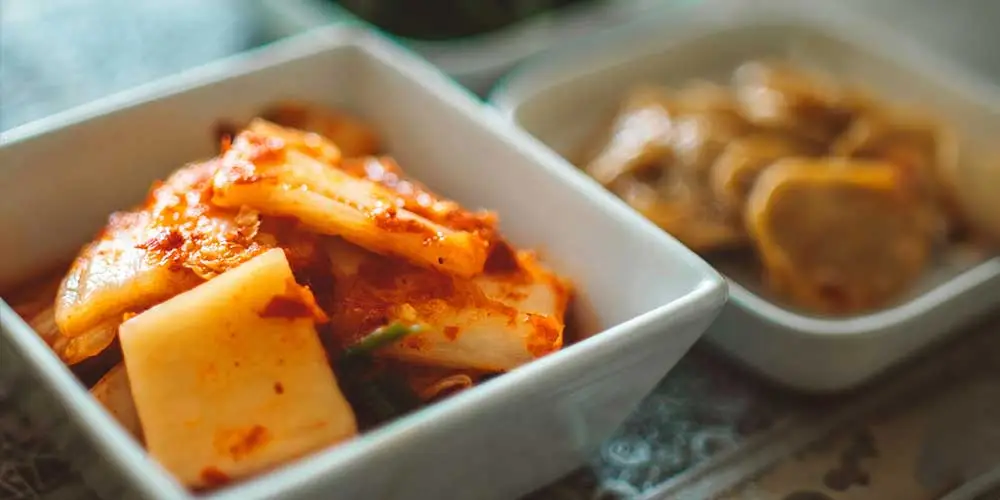 kimchi in a square dish